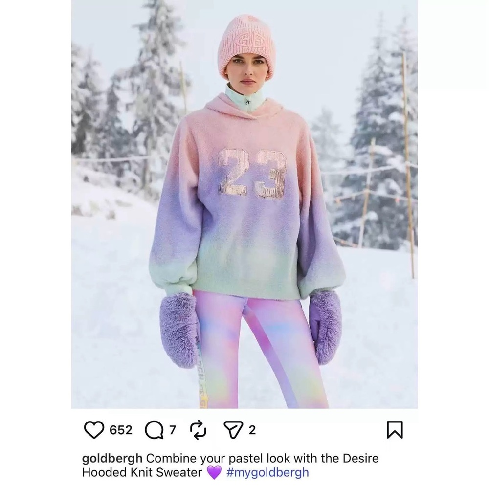 NWOT Goldbergh Ombre Faux Fur "23" Sequin Hoodie - Pastel Pink/Purple/Mint